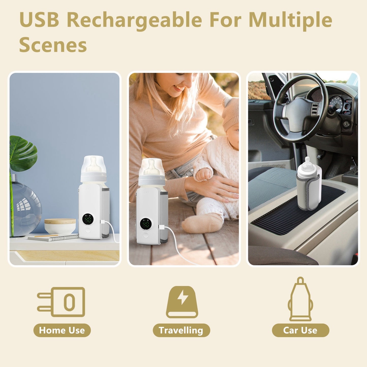 1Pc Portable Bottle Warmer Baby Milk Warmer Milk Formula Warmer For Travel With 6 Heating Levels USB Rechargeable Keep Milk Warm For 5 Hours No Bottle Included