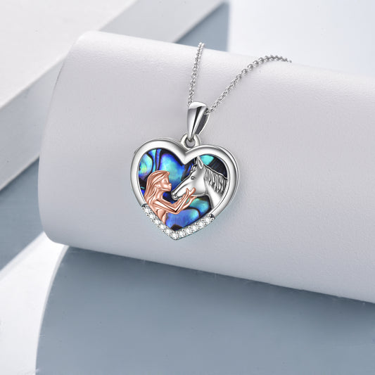US Local Horse Heart with Girls Pendant Necklace Gifts for Her