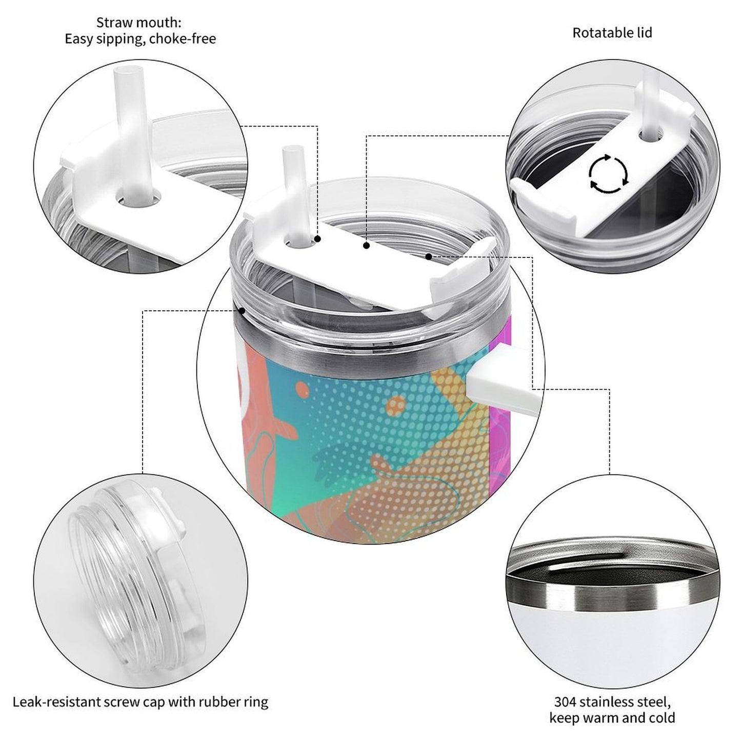 PHDT00517 POD US Local Tumbler 40oz Large Capacity Car Cup Abstract, Coconut Tree