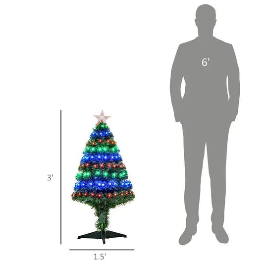 CA Local 3FT Pre-lit LED Optical Fiber Christmas Tree Artificial Holiday Decor With Stand