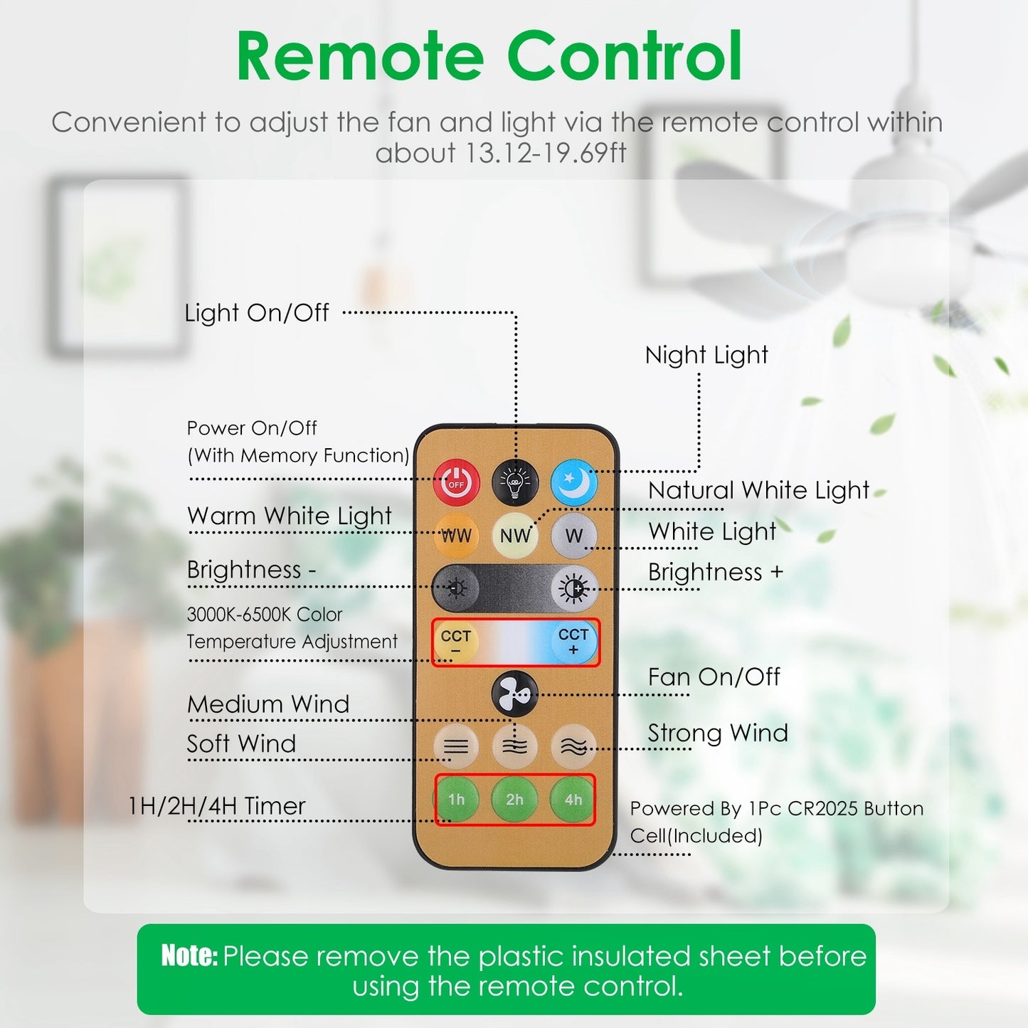 US Local 1Pc Socket Fan Light 12W Ceiling Fan With Lights Dimmable LED Ceiling Fan With 3 Fan Speed Stepless Brightness And Color Temperature Smart Timer Remote Control