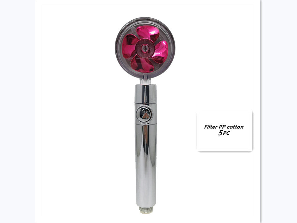 US Local Propeller Driven Shower Head With Stop Button And Cotton Filter Turbocharged High Pressure Handheld Shower Nozzle