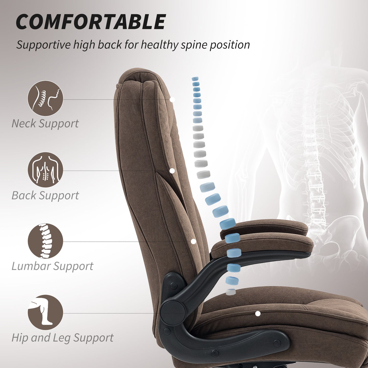 US Local Executive Office Chair, Desk Chair With Flip-up Armrest, Diamond Fabric Computer Chair For Home Office, Dark Brown
