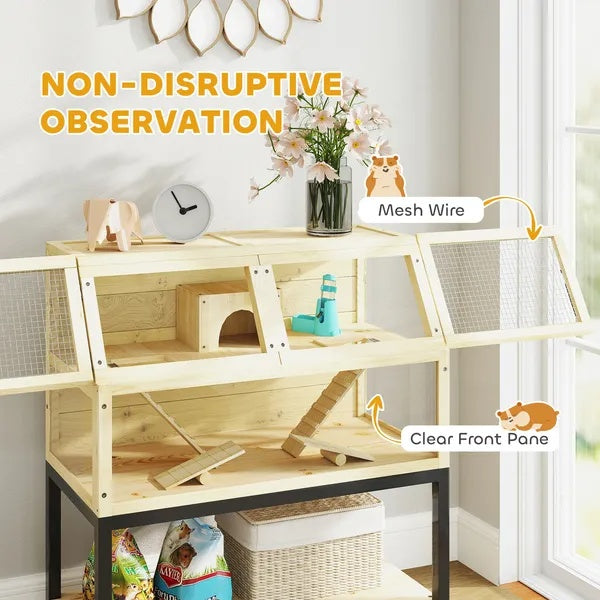 US Local Hamster Cage On Wheels W Storage Shelf, Seesaws, Water Bottle, Hut & Ramps, For Dwarf, Gerbil, Syrian Hamster, Mouse