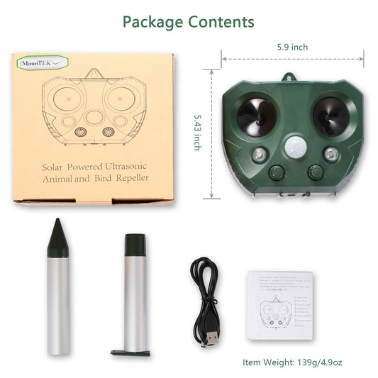 US Local 1 Pc Ultrasonic Animal Repeller Solar Powered Repellent With Motion Sensor LED Flashing Lights IPX6 Waterproof Outdoor For Farm Garden Yard