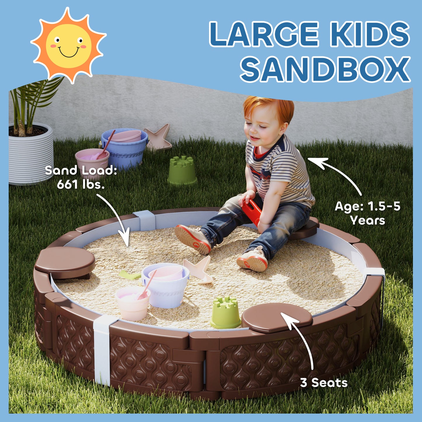 US Local 47" Round Kids Sandbox with Cover
