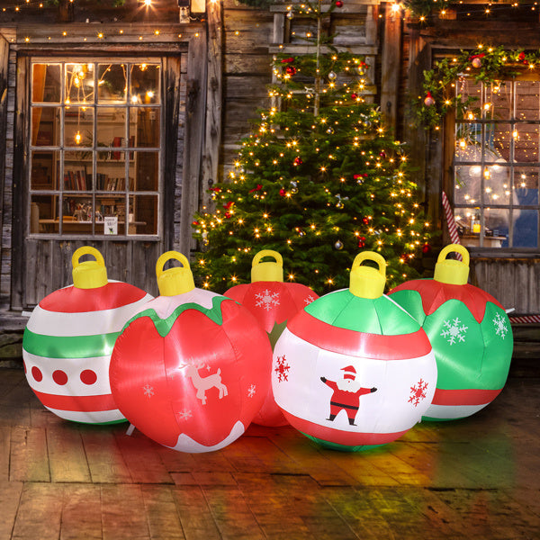 US Local 6.9ft Five Christmas Balls, Five LED Lights, Bundle Pocket, Christmas Inflatable Decoration