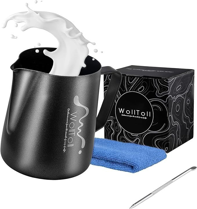 US Local Milk Frothing Jar, Stainless Steel Creamer Nonstick Coated Frothing Jar 12oz-600ml, Matte