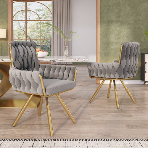 UK Local Velvet Dining Chair, Armchair, Single Luxurious Living Room And Bedroom Swivel Chair, Leisure Swivel Chair With Four Metal Support Legs, Gray