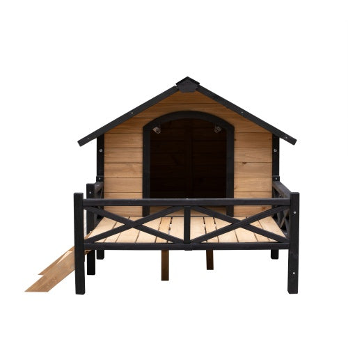 US Local Outdoor Large Cabin Style Wooden Kennel With Porch