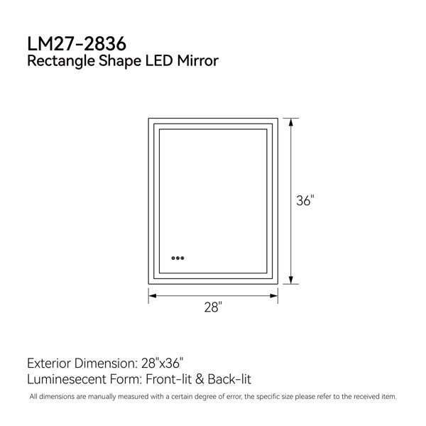 US Local 28 Inch X 36 Inch LED Bathroom Mirror