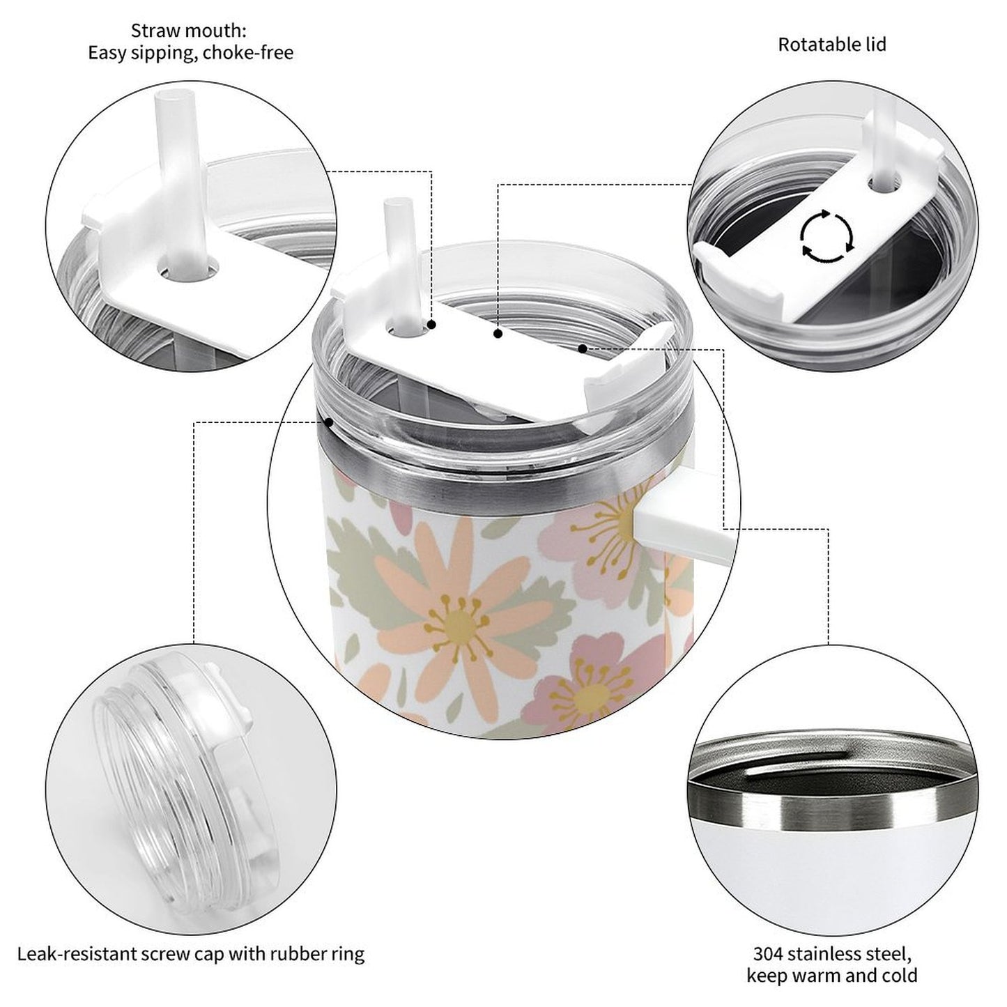 PHDT00375 POD US Local Tumbler 40 oz Large Capacity Car Cup Flowers, Warm Cozy