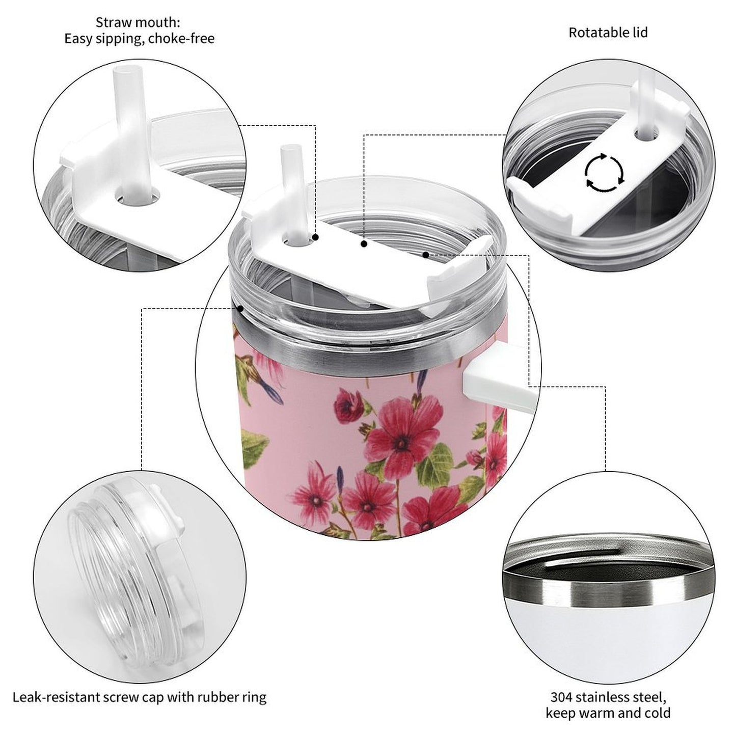 PHDT00115 POD US Local Tumbler 40 oz Large Capacity Car Cup Flowers