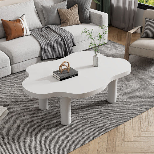 UK Local Cloud Shaped Coffee Table, Irregular White Tea Table, Round Corner End Table, Modern Coffee Table With 4 Legs, For Living Room Furnitur, Easy Assembly