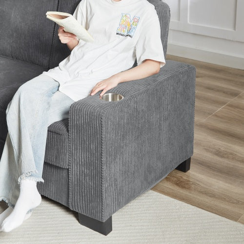 USA Local 83.86Corduroy Fabric Sofa,Modern Compressed Couch,3-Seater Sofa, Furniture For Living Room,Bedroom,office