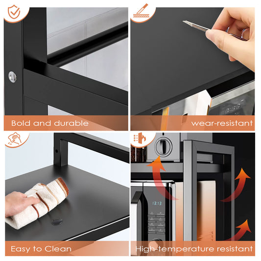 UK Local Black Single-layer Double Bar With 6 Hooks And Extendable Kitchen Storage Rack