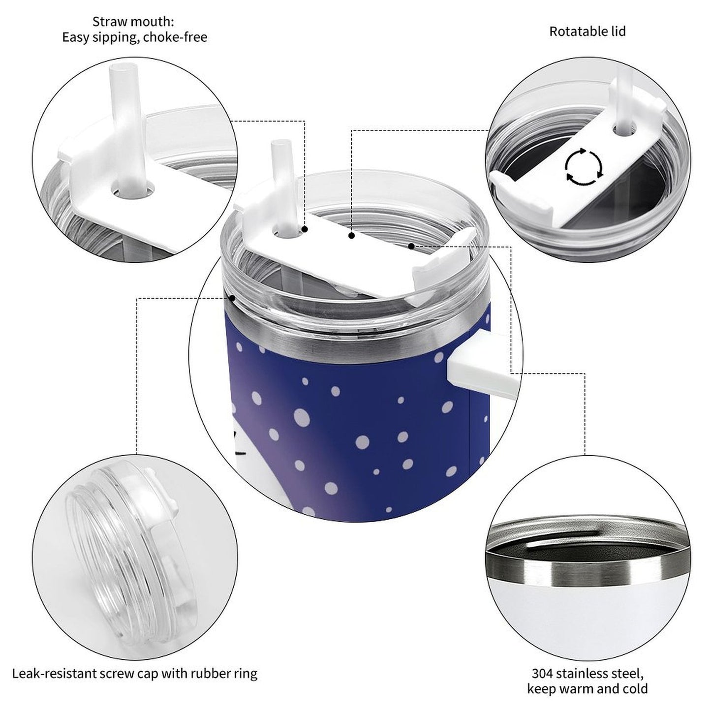 PHDT00324 POD US Local Tumbler 40 oz Large Capacity Car Cup Christmas Tree Reindeer Santa Claus Snowflake Moon Dark Blue