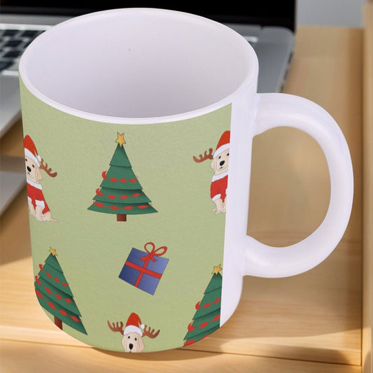 POD US Local White mug with full print, Christmas Trees, Gifts, Dogs 0078