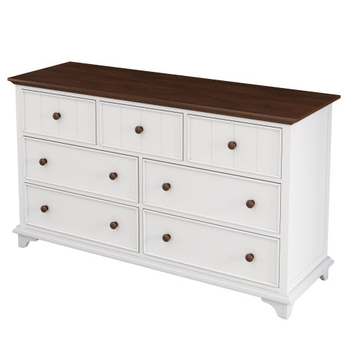 US Local Wooden Captain Seven-Drawer Dresser For Bedroom, Living Room, Kids' Room, White Walnut