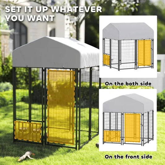 US Local Welded Wire Outdoor Dog Kennel With Rotating & 4 Levels Adjustable Bowls