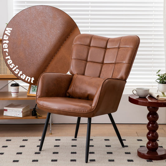US Local Bonded Leather Armchair, Modern High Back Accent Chair With Metal Legs