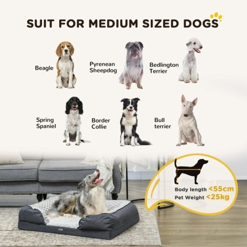 UK Local PawHut Calming Dog Bed Pet Mattress W Removable Cover, Anti-Slip Bottom, For Medium Dogs, 90L X 69W X 21Hcm - Charcoal Grey