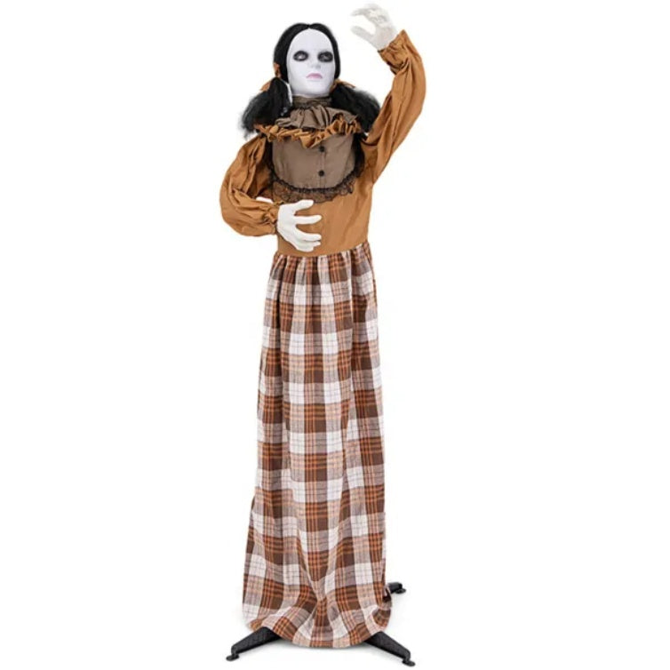 5.4ft Halloween Animatronic Witch - Scary Pop-Up Head, Sound Button Activation, 4 Flashing Red Eyes & Screeching Laugh