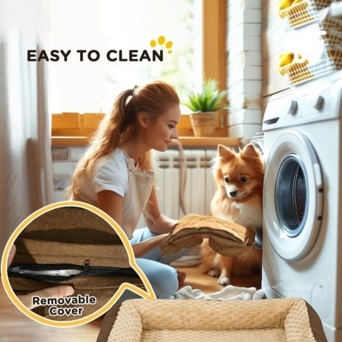UK Local PawHut Calming Dog Bed Pet Mattress W Removable Cover, Anti-Slip Bottom, For Medium Dogs, 90L X 69W X 21Hcm - Brown