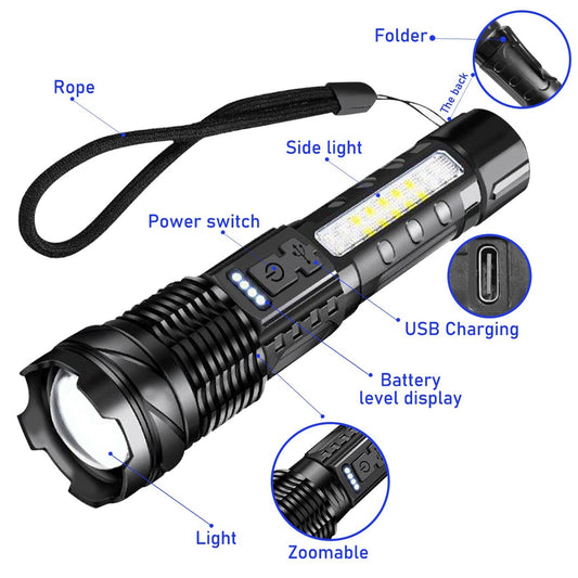 US Local Rechargeable LED Flashlight Tactical Torch Police Super Bright Work Light Camping Lamp 3 Lighting Modes USB Charging