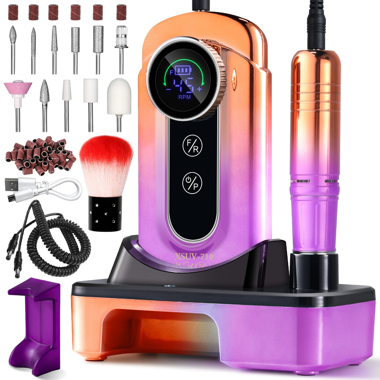 US Local Nail Drill, Portable Electric Nail File 45000RPM, Rechargeable Nail Drill Professional With Bits & Base, For Acrylic Gel Nails, E-File Machine, Manicure Polishing, For Salon Home