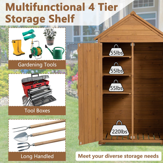 US Local Outdoor Storage Cabinet - Garden Tool Shed, Wooden Closet With Shelves & Latch