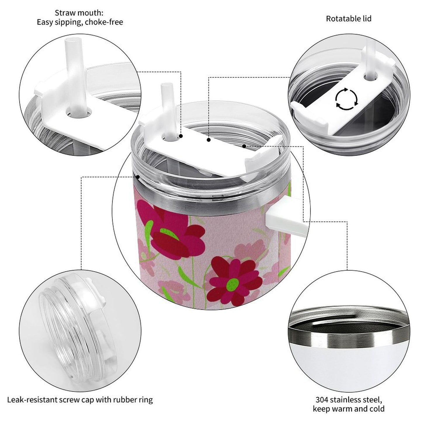 PHDT00029 POD US Local Tumbler 40 oz Large Capacity Car Cup Rose Saffron, Noble, Flowers