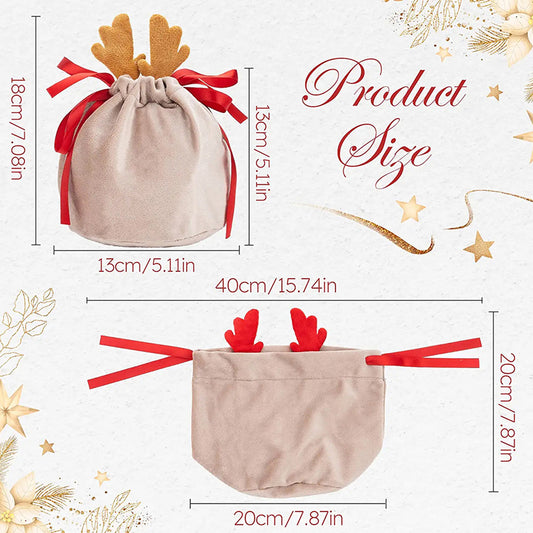 US Local 5 Pcs Christmas Velvet Drawstring Candy Gift Bags With Antlers 2 Styles Mini Xmas Present Pouch 7x5 Inch Santa Gift Wrapping Bags