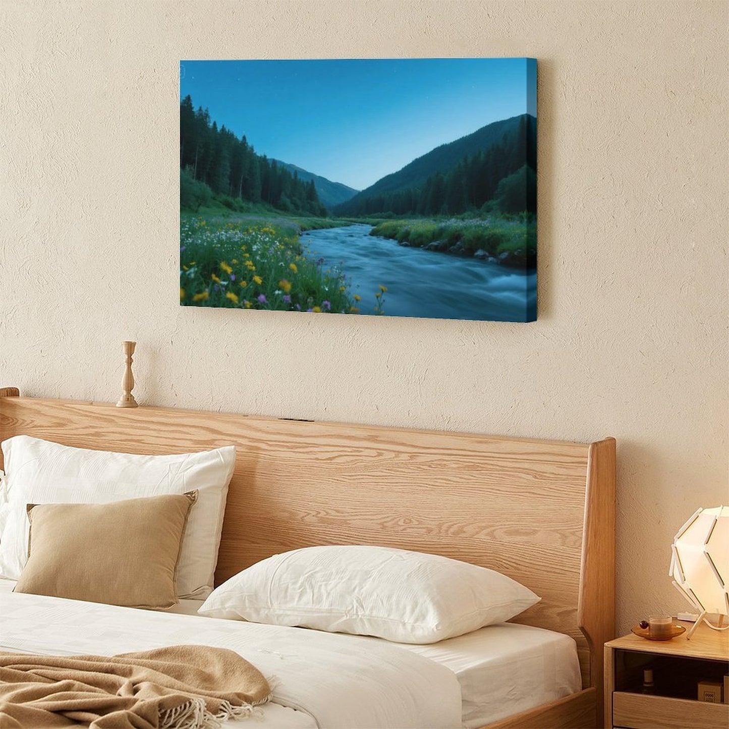 POD Decor Interior Frame Painting Horizontal, Mountain river starry summer