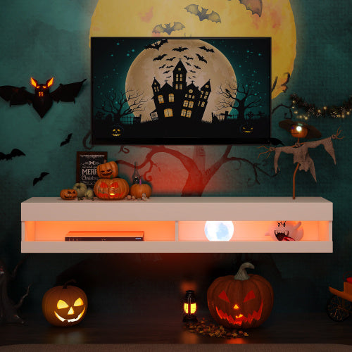 UK Local TV Stand With LED Lights, Floating Entertainment Center Media Console, Wall Mounted High Gloss Modern Storage Shelf For Up To 65 TV
