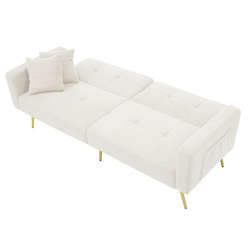 UK Local The Sofa Bed Has A Bed Function, Three Adjustable Backrest Angles, Gold Legs, Cushions And Side Storage Pockets.