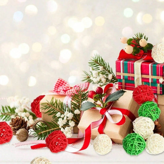 US Local 30 Pcs Christmas Rattan Balls Decorations Christmas Wicker Balls Decorative For Christmas Home Decor DIY Vase Bowl Filler Ornament Table Decoration