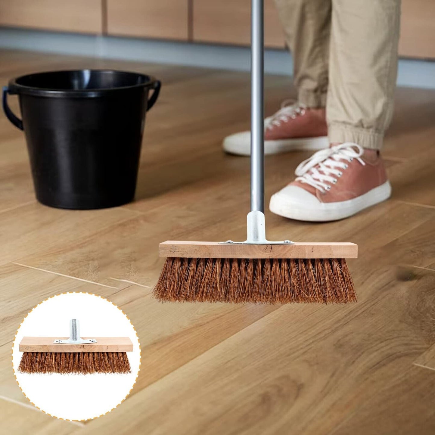 UK Local Stiff Garden Wire Broom Head Handle Heavy Duty Large Outdoor Sweeping Yard Brush