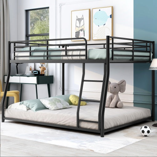 US Local Metal Floor Bunk Bed, Twin XL Over Queen, Black