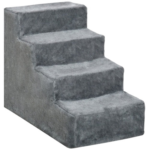 UK Local PawHut Four-Step Dog Stairs, With Washable Plush Cover, For High Bed Sofa, Dog Stairs For Small Dog And Cat - Light Grey