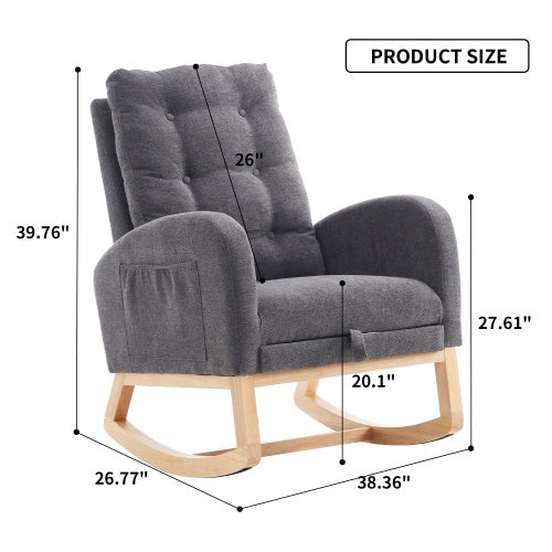 US Local Accent Rocking Chair With Footrest High Back Rubber Wood Rocking Legs Bedroom Living Space 26.77D X 38.36W X 39.76H Inch