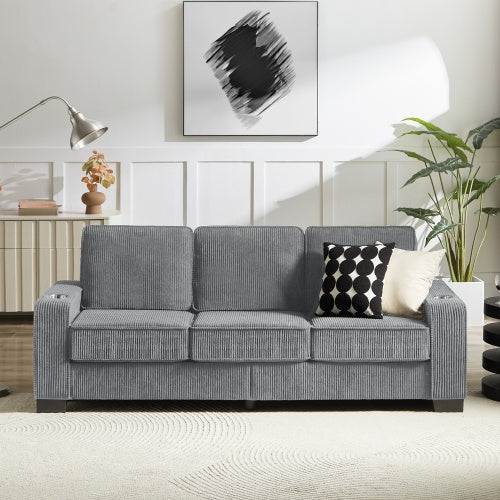 USA Local 83.86Corduroy Fabric Sofa,Modern Compressed Couch,3-Seater Sofa, Furniture For Living Room,Bedroom,office