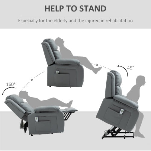 UK Local HOMCOM Riser And Recliner Chair With Massage, Heat, Power Lift Recliner Chair For Elderly With Remote Control, Extended Footrest, Dual Side Pockets, Overstuffed Electric Reclining Armchair