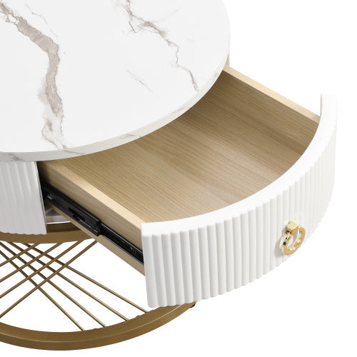UK Local Elegant Nesting Coffee Table Marble Look Gold Decor,Side Table With Drawers Set Of 2