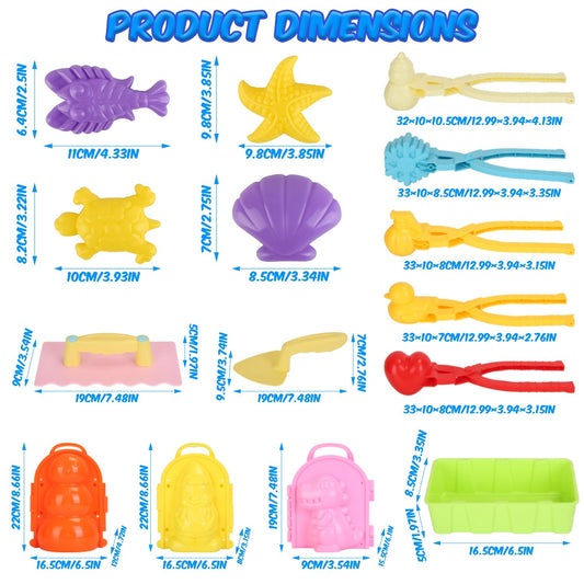 US Local Set Of 15Pcs Winter Snowball Tool Kit Kids Snow Molds Outdoor Snow Beach Toys For Kids Toddlers Adults Snowman Snowflake Duck Dinosaur