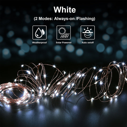 US Local 2 Light Color Options -- 1Pc Solar String Light Outdoor IP65 Waterproof Copper Wire String Lights Solar LED Fairy Lamps Wedding Party Festival