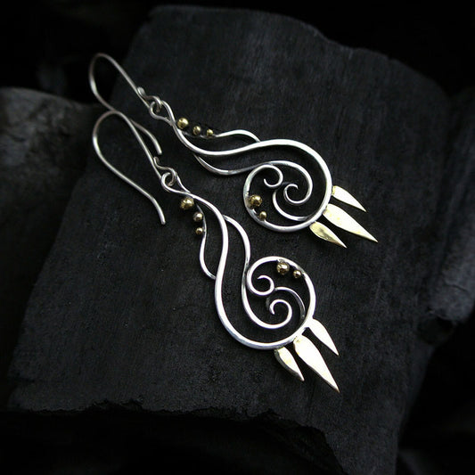 Hollow Spiral Plant Earrings European And American Retro Two-tone Simple Personality