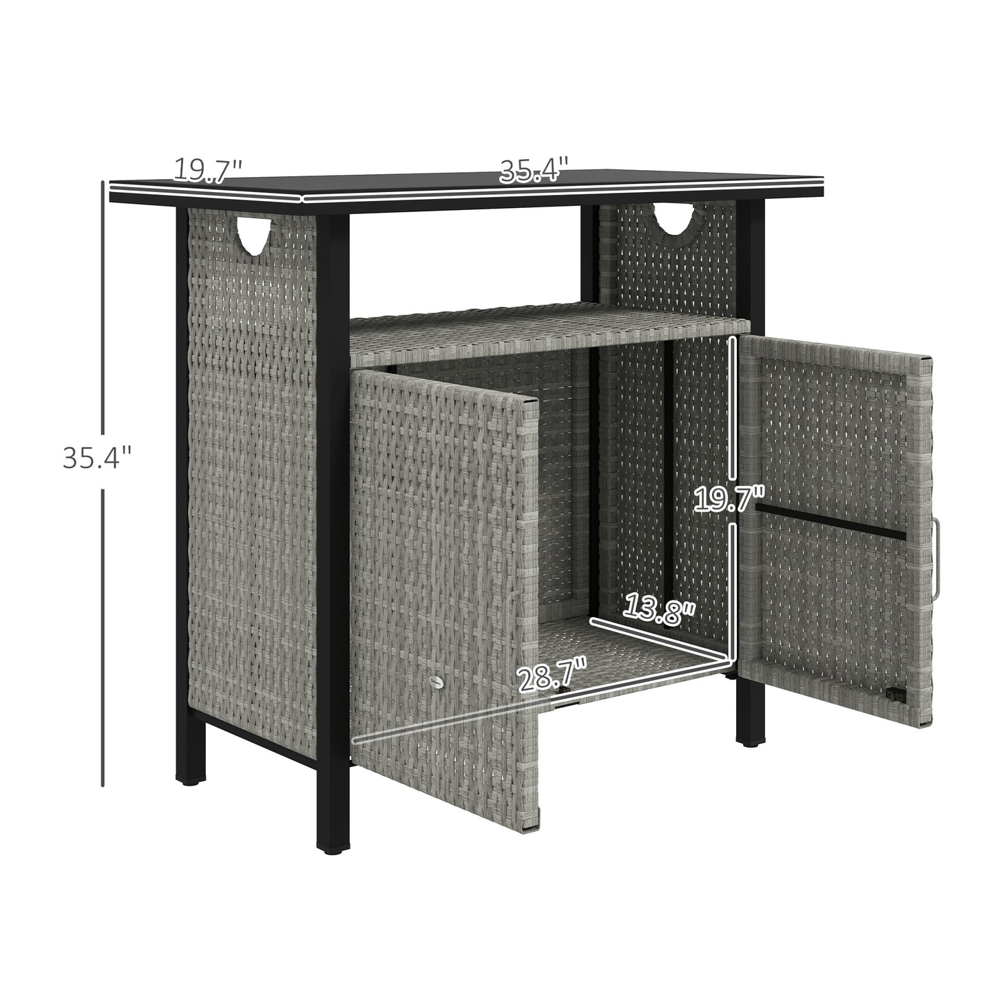 Outdoor Pool Towel Storage Cabinet Organizer, Outdoor Bar Table With Shelf And Cabinet, Pool Towel Holder Pool Valet With Weather-Resistant PE Rattan And Steel Frame, Gray
