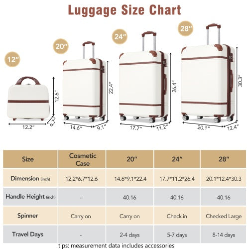 US Local Hardshell Luggage Sets 4 Pieces 20x24x28 Luggages And Cosmetic Case Spinner Suitcase With TSA Lock Lightweight