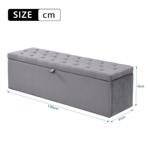 UK Local Velvet Upholstered Bench, Upholstered Bench Seat, Bed Stool, Bench With Storage Space, 135 X 41 X 42 Cm,grey